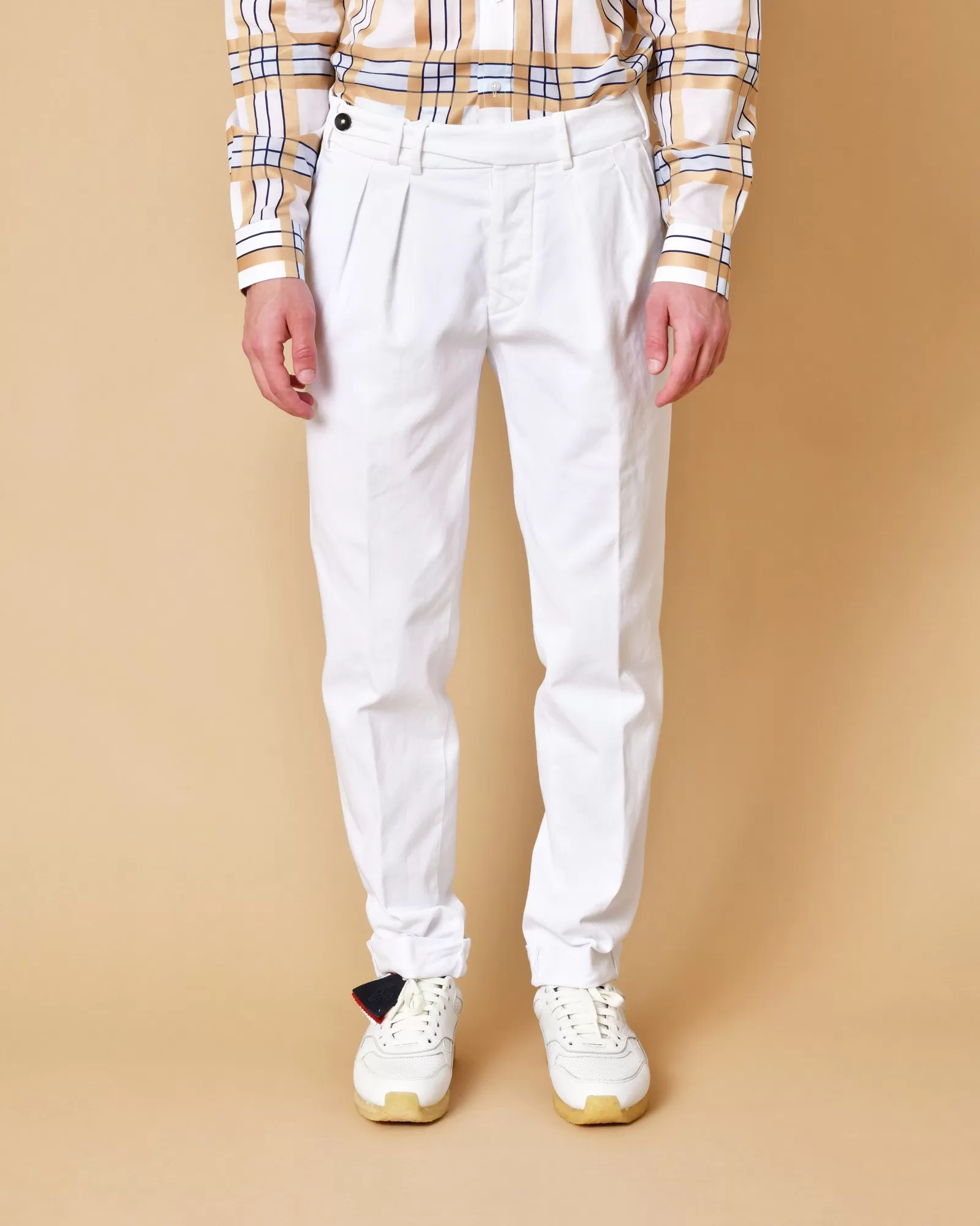 Pantalon en coton blanc à pinces Michael Coal 