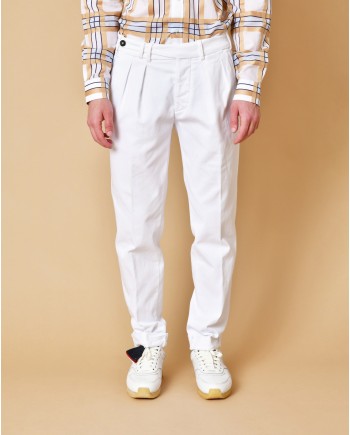 Pantalon en coton blanc à pinces Michael Coal 