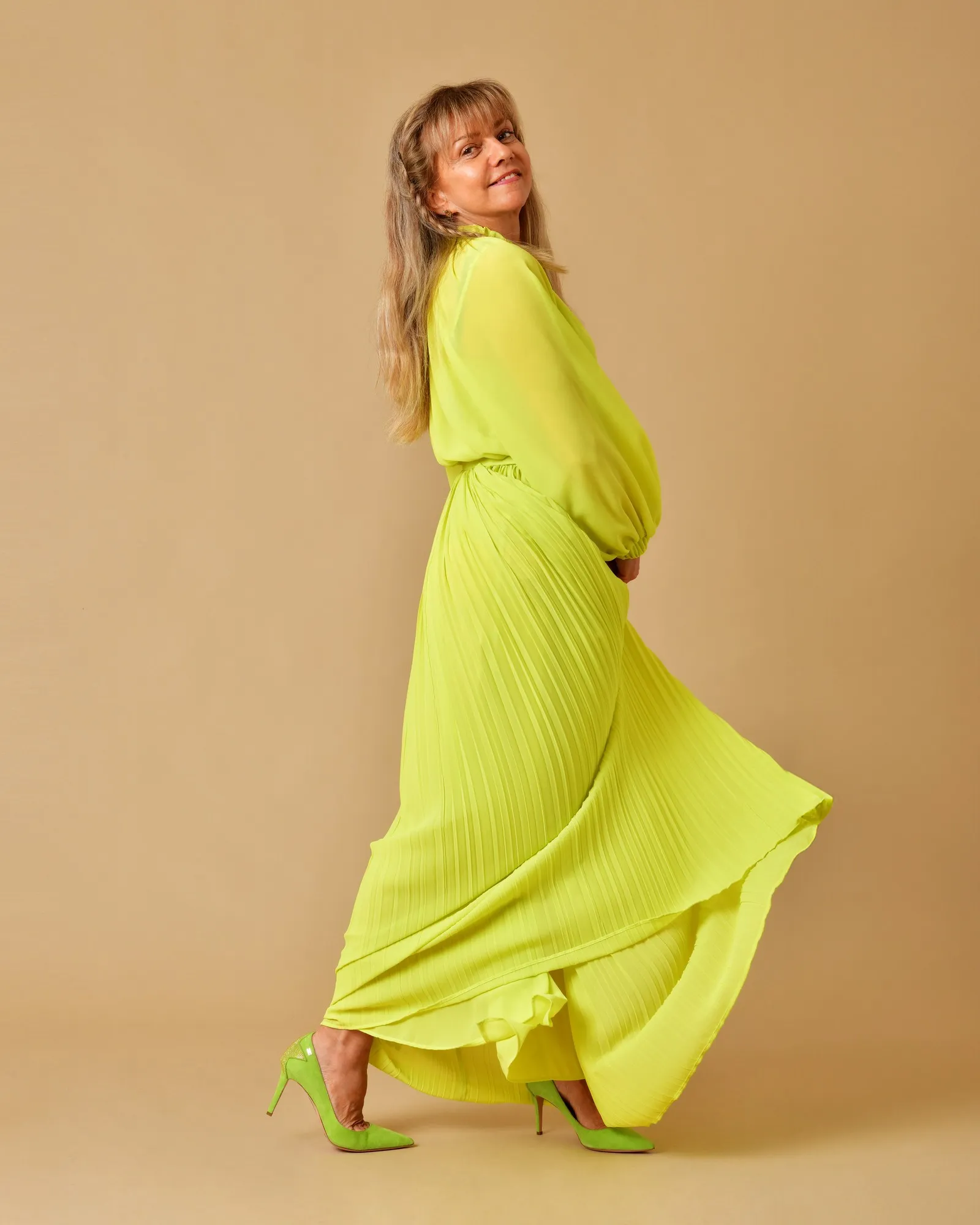 Robe verte plissée Beatrice B 