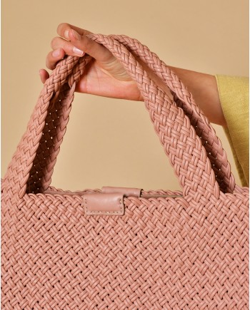 Sac porté épaule en cuir tressé rose poudré Falorni 