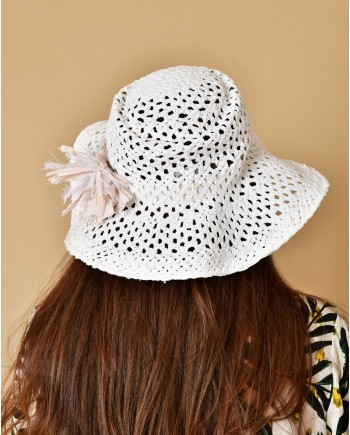 Chapeau en raphia blanc à broche Lorena Antoniazzi 