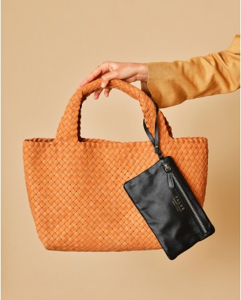 Sac porté épaule en cuir tressé camel Falorni 