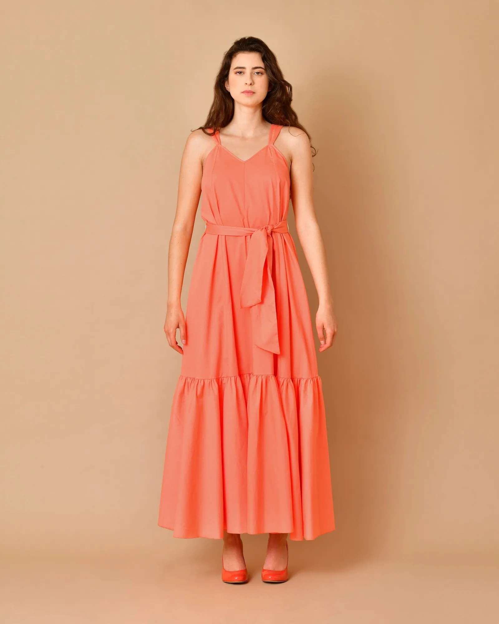 Robe longue en coton mélangé rose orangé Forte Forte 