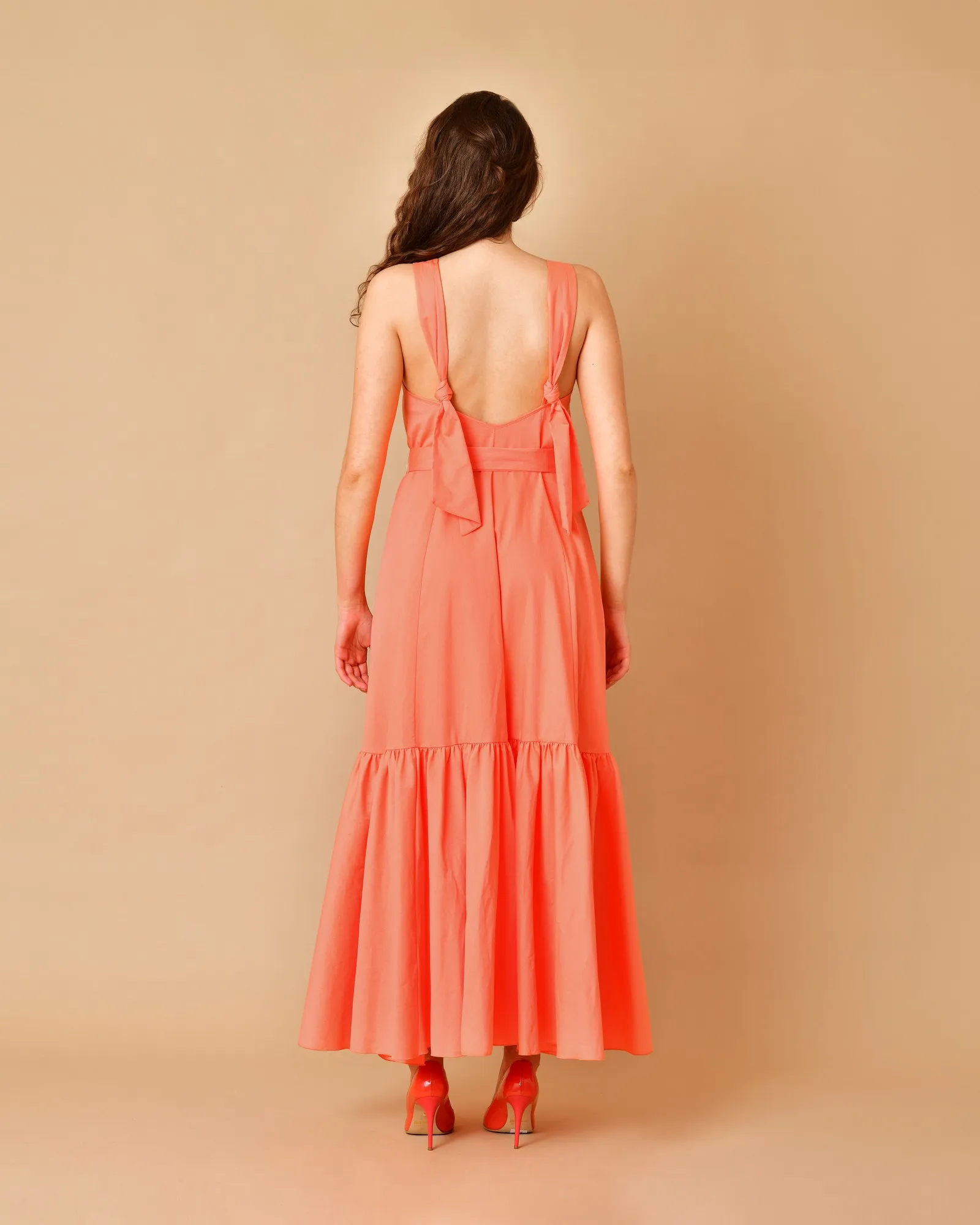 Robe longue en coton mélangé rose orangé Forte Forte 