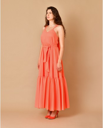 Robe longue en coton mélangé rose orangé Forte Forte 