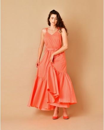 Robe longue en coton mélangé rose orangé Forte Forte 