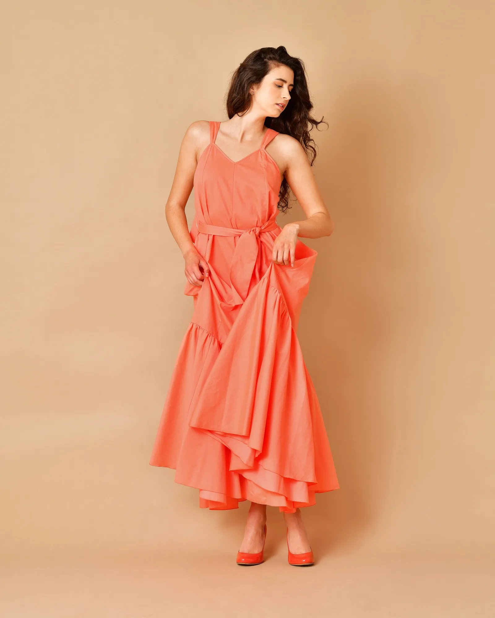 Robe longue en coton mélangé rose orangé Forte Forte 