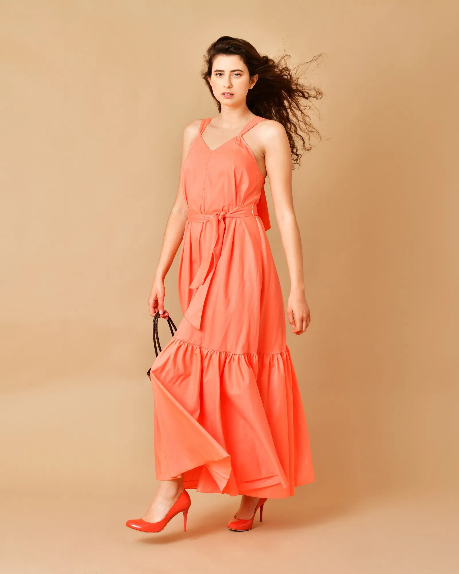 Robe longue en coton mélangé rose orangé Forte Forte 