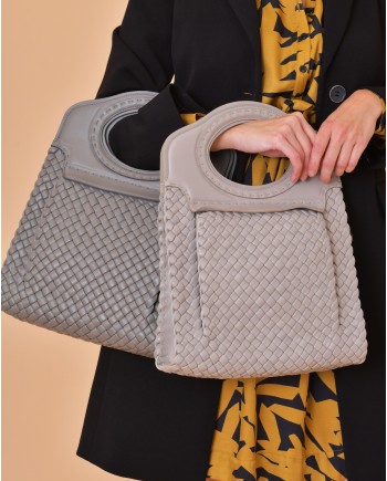 Sac en cuir tressé gris clair Falorni 