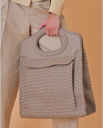 Sac en cuir tressé beige Falorni 