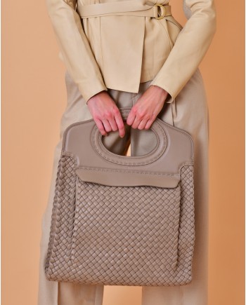 Sac en cuir tressé beige Falorni 