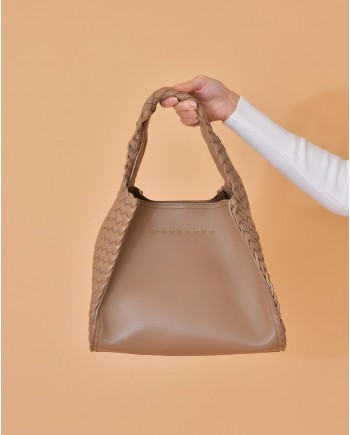 Sac en cuir tressé beige foncé Falorni 