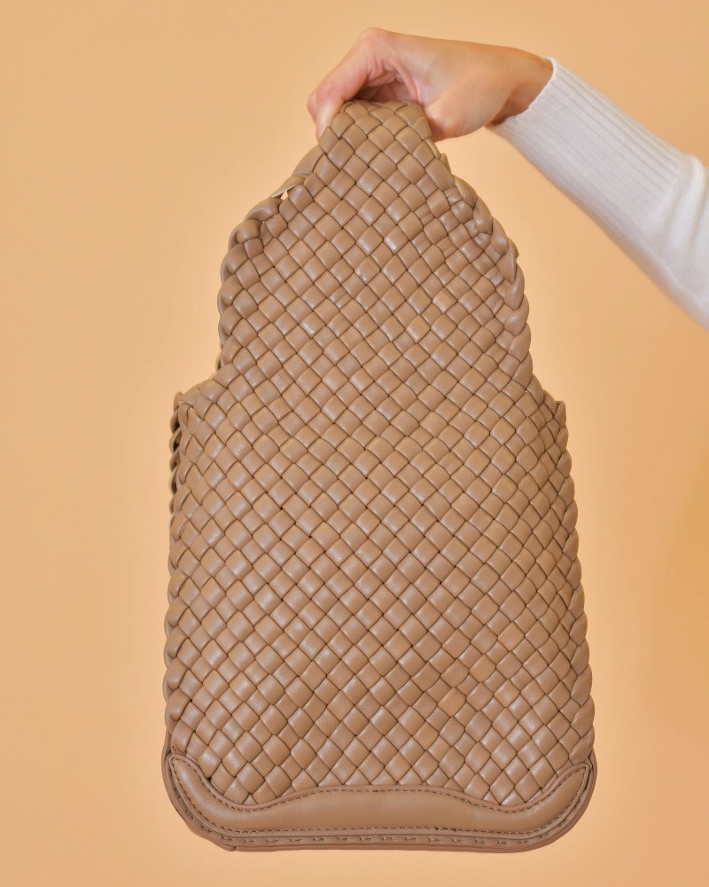 Sac en cuir tressé beige foncé Falorni 