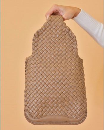 Sac en cuir tressé beige foncé Falorni 