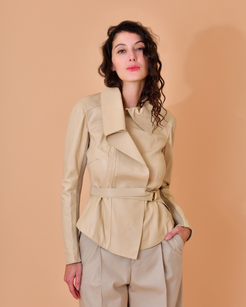 Veste en cuir à empiècements Lorena Antoniazzi 