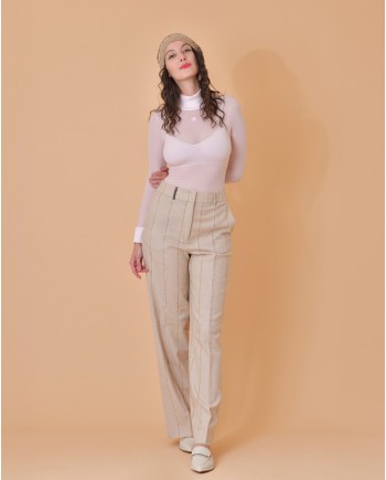 Pantalon en laine vierge beige avec des rayures Peserico 