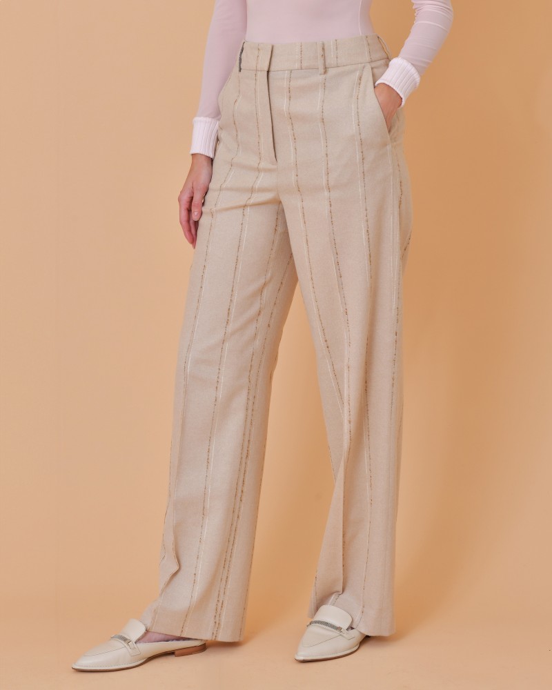 Pantalon en laine vierge beige avec des rayures Peserico 