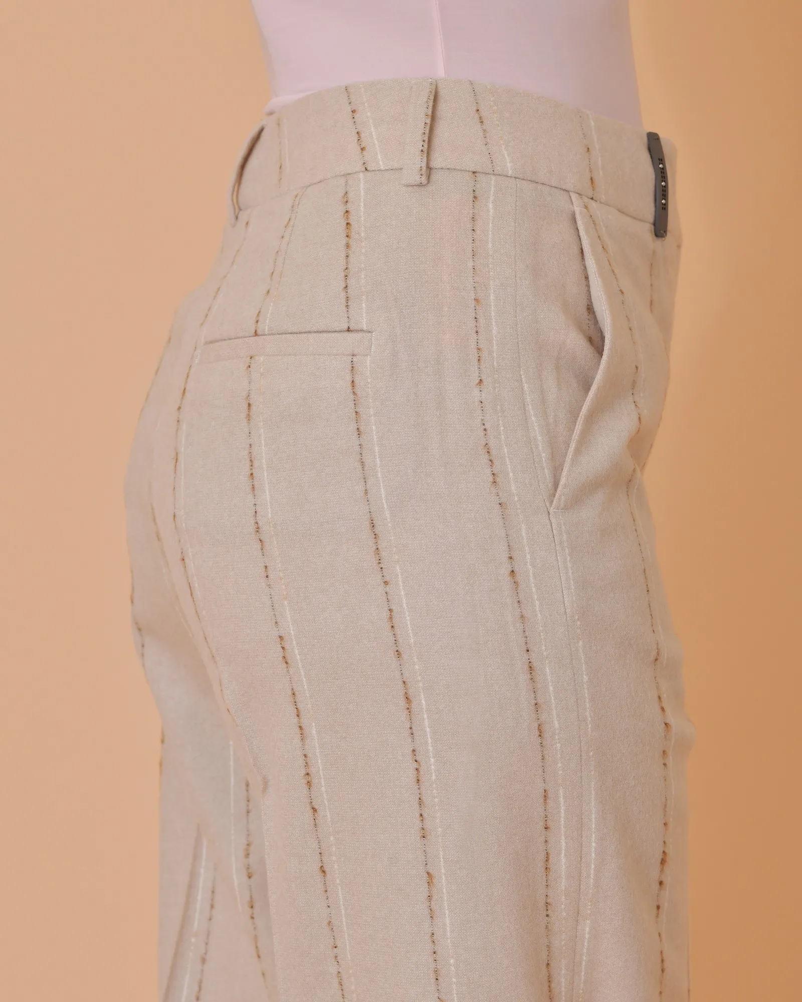 Pantalon en laine vierge beige avec des rayures Peserico 