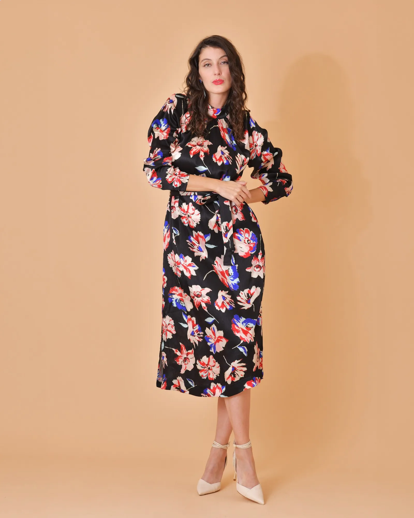 Robe noire en viscose à imprimé fleuri Chloé Stora 