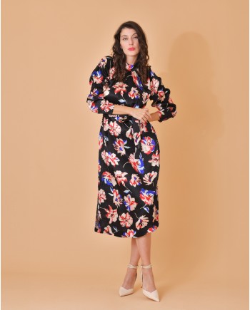 Robe noire en viscose à imprimé fleuri Chloé Stora 