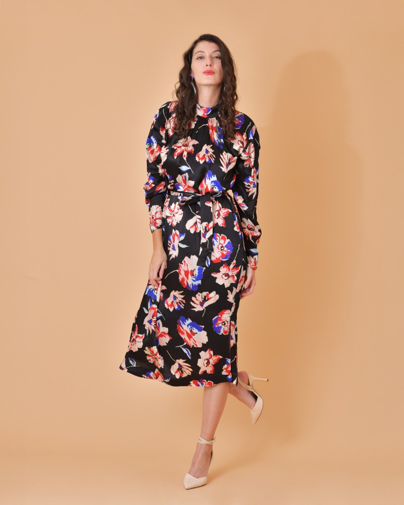 Robe noire en viscose à imprimé fleuri Chloé Stora 