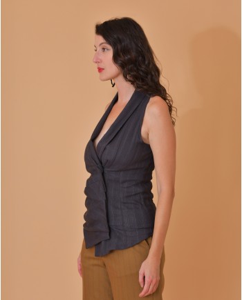 Top gilet en lin, laine vierge et viscose mélangés Malloni 