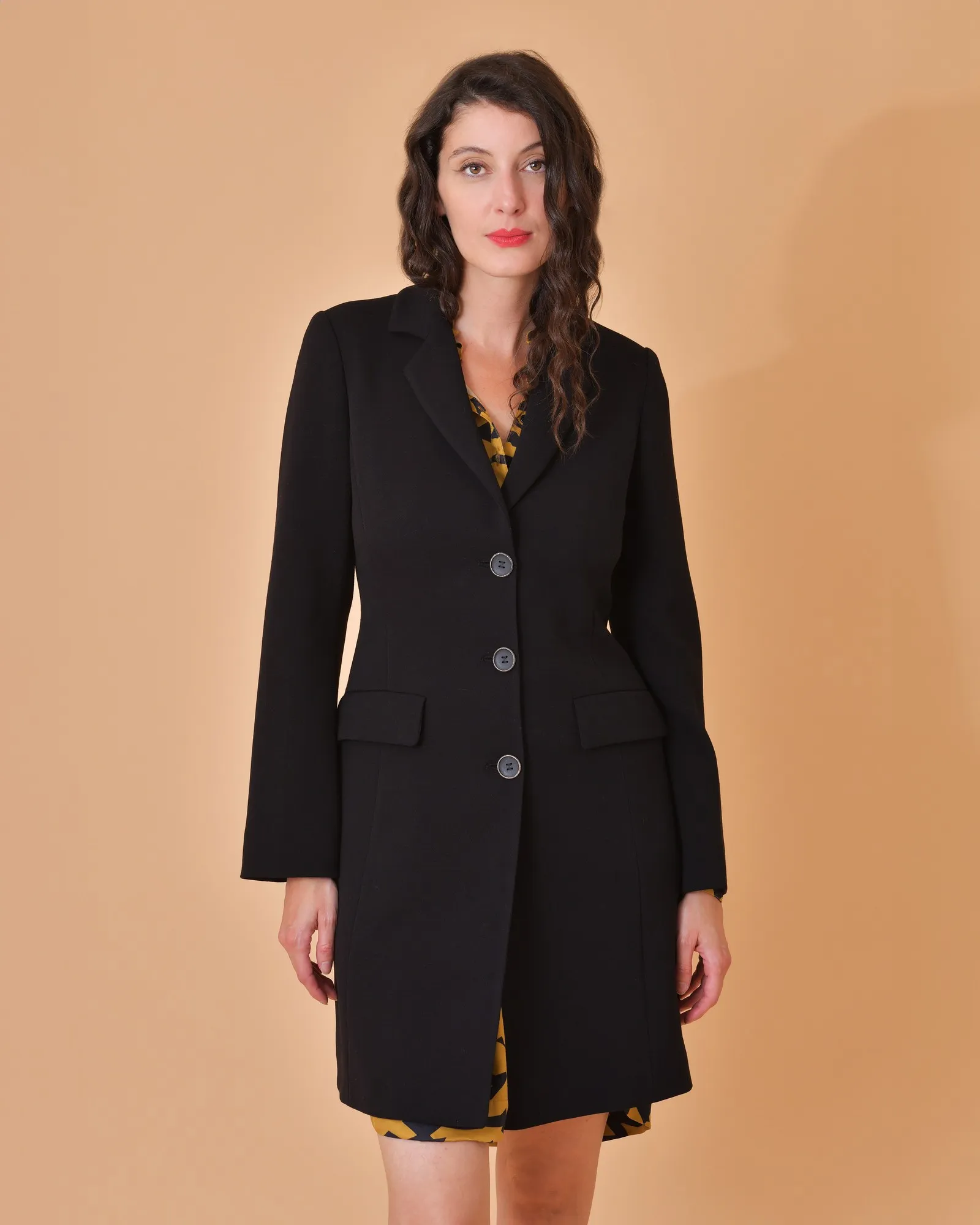 Manteau noir en viscose mélangée Mouche 