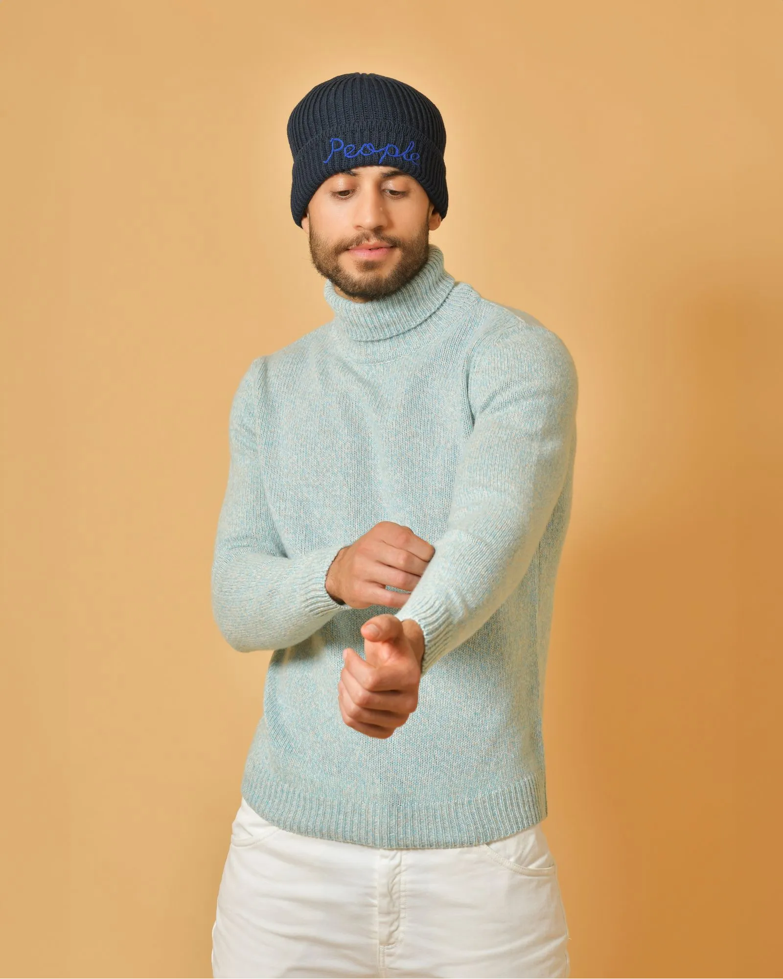 Pull bleu clair et blanc en laine mélangée Wool & Co 