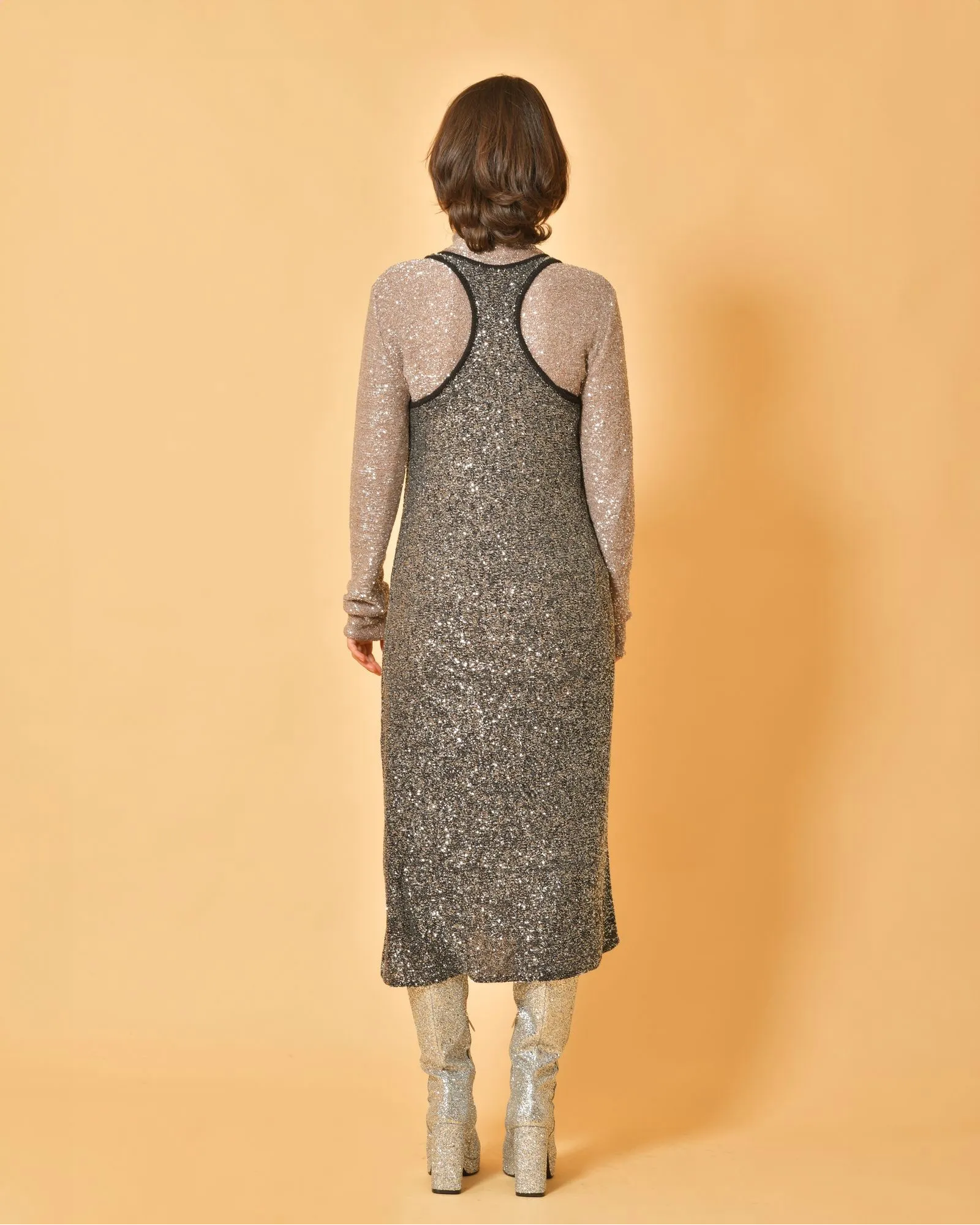 Robe en maille à paillettes argentées Fabiana Filippi 