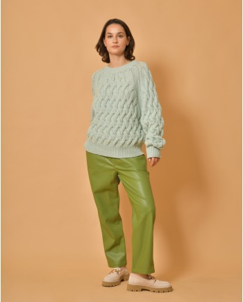 Pantalon en cuir synthétique vert Chloé Stora 