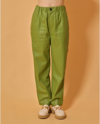 Pantalon en cuir synthétique vert Chloé Stora 