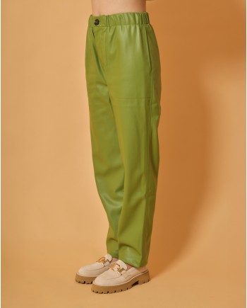 Pantalon en cuir synthétique vert Chloé Stora 