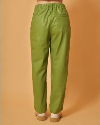 Pantalon en cuir synthétique vert Chloé Stora 