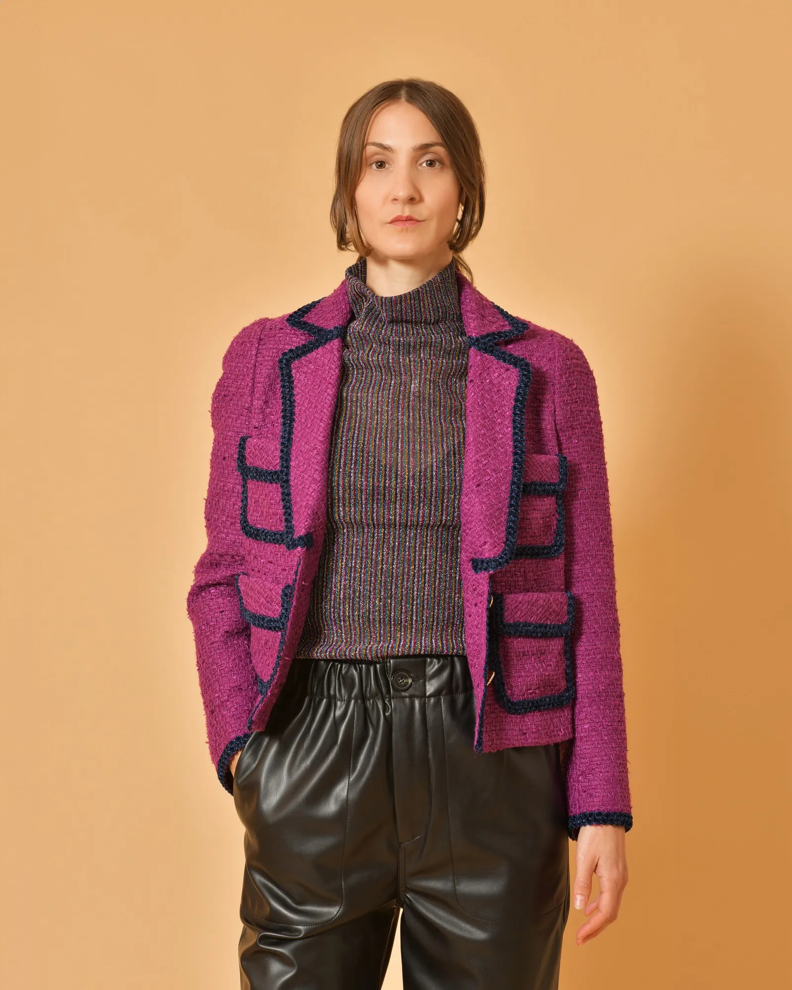 Veste en tweed violet à quatre poches Edward Achour 