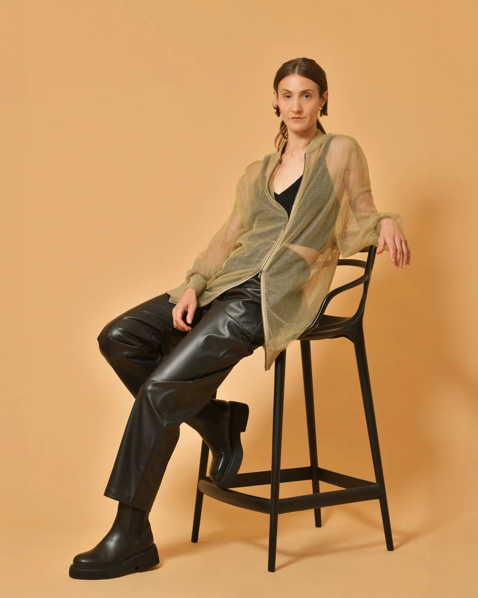 Pantalon en cuir synthétique noir Chloé Stora 