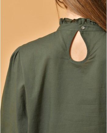 Blouse en coton vert à broderies Diega 