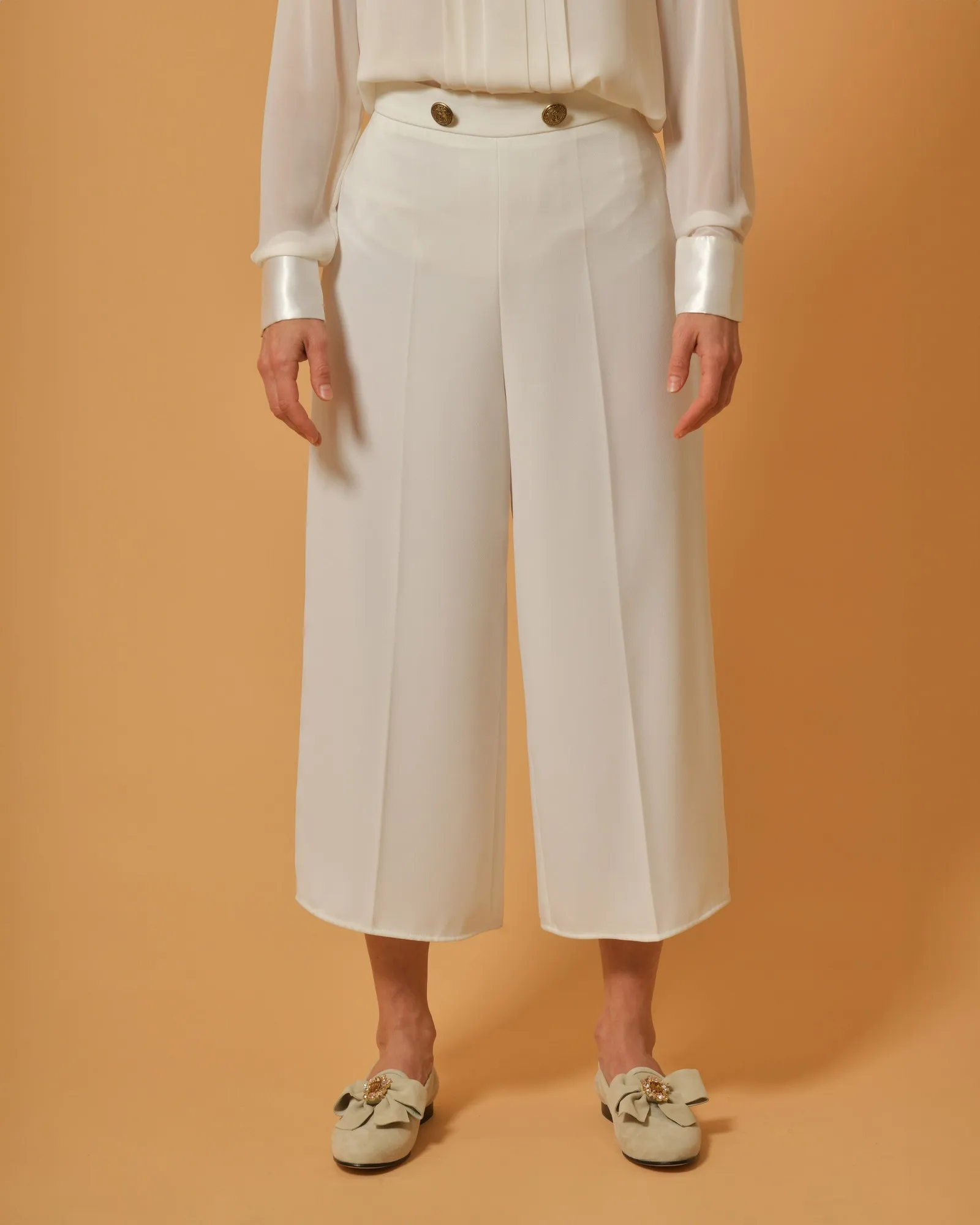 Pantalon en crêpe blanc Elisabetta Franchi 