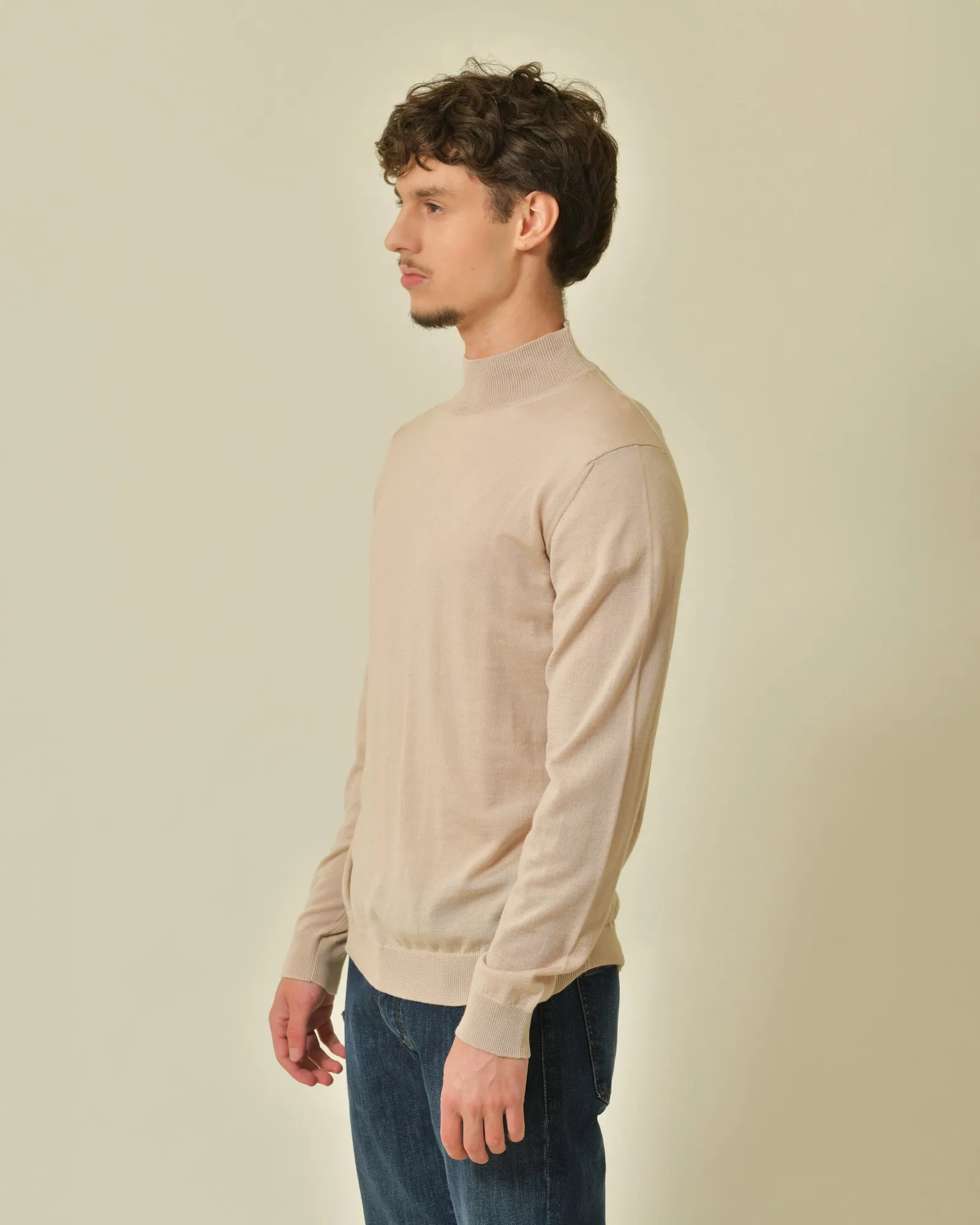 Pull en laine mérinos beige Daniele Fiesoli 