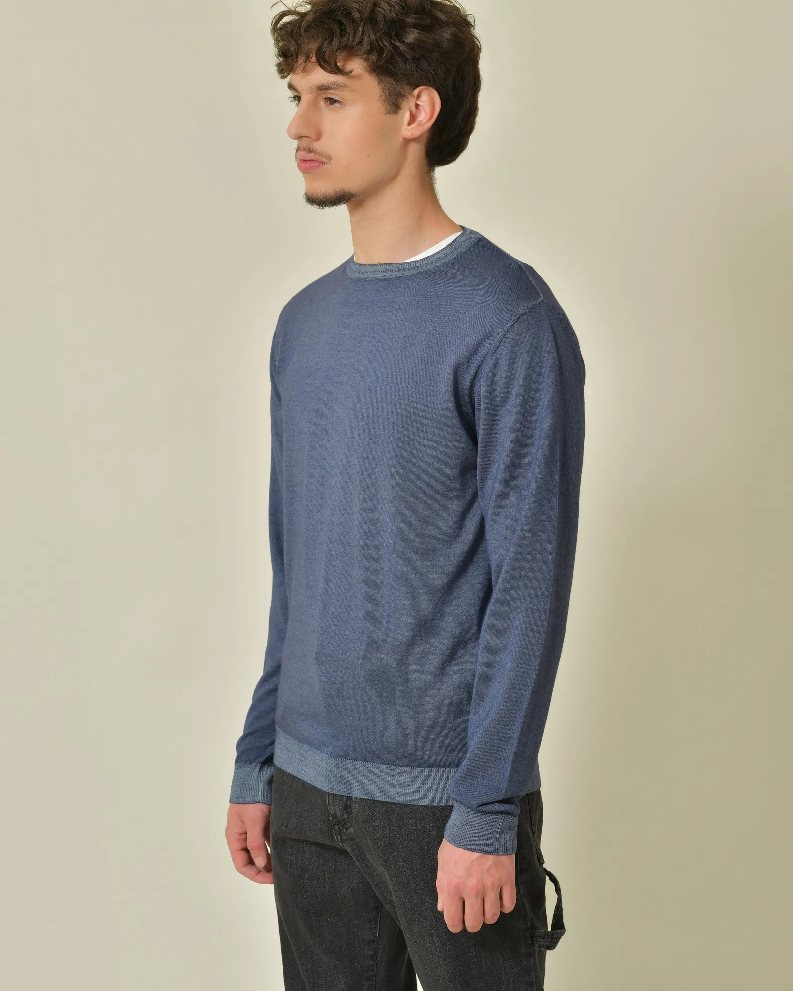 Pull en laine mérinos extrafine bleu Wool & Co 