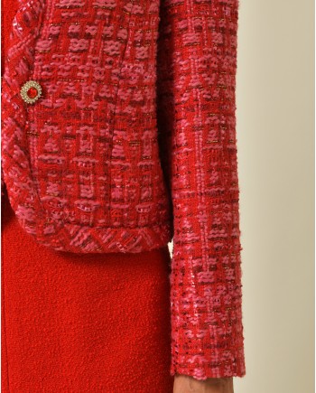 Veste en tweed rouge et rose Edward Achour 