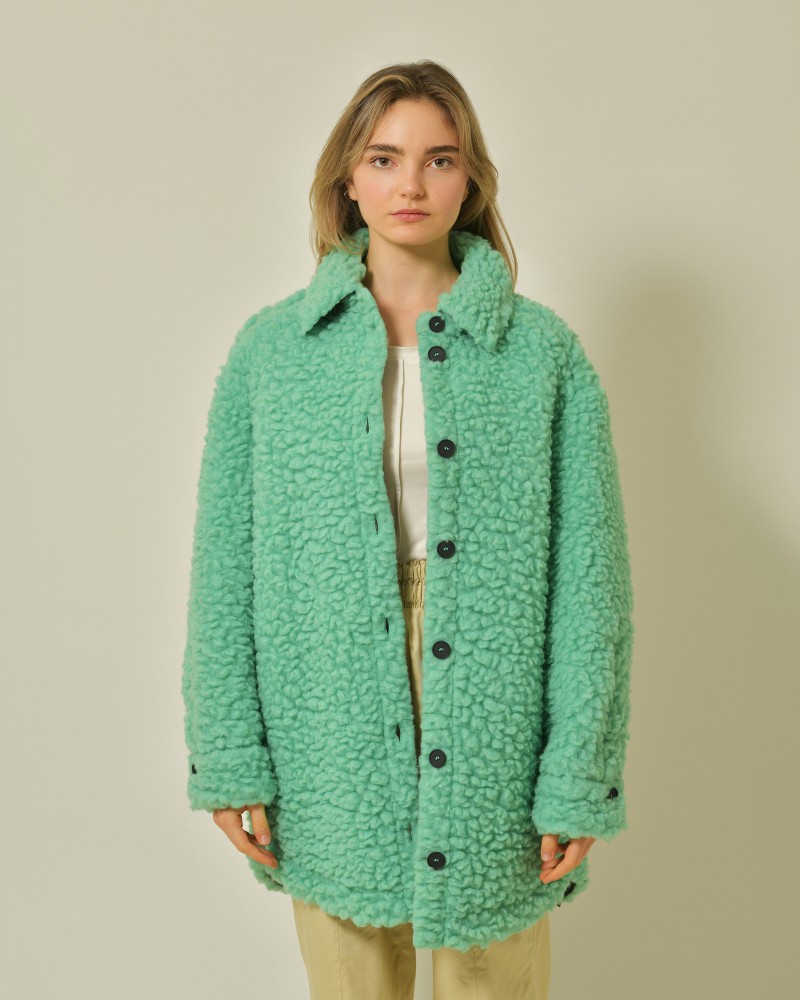 Manteau en laine bouclée verte T_Coat 