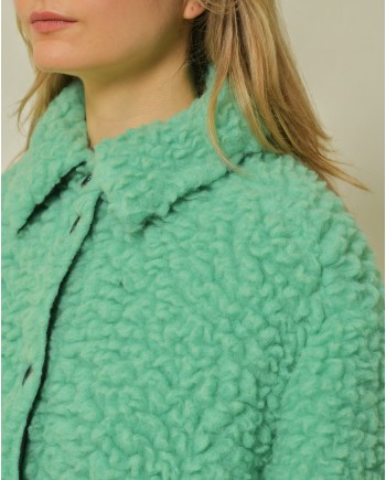 Manteau en laine bouclée verte T_Coat 