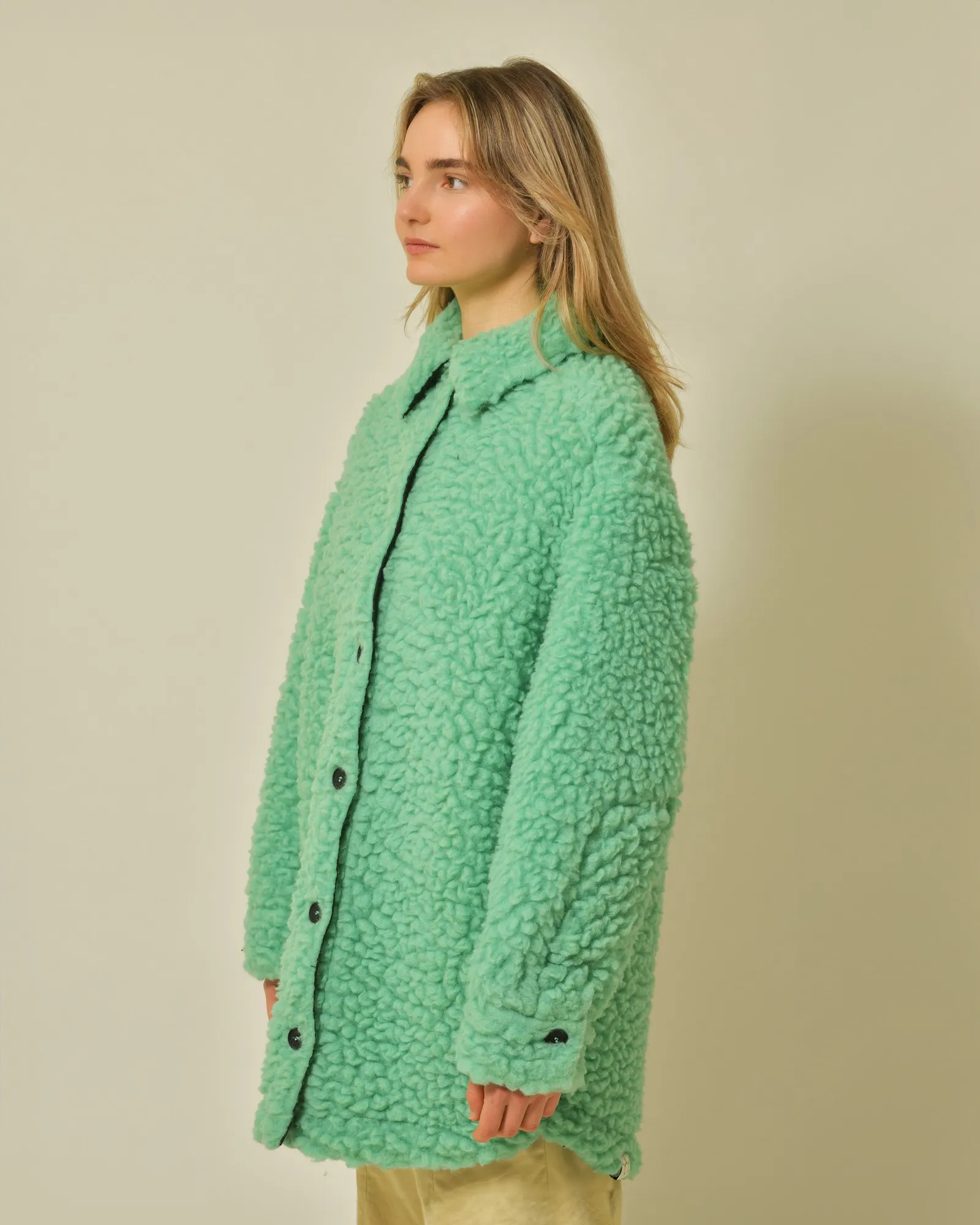 Manteau en laine bouclée verte T_Coat 