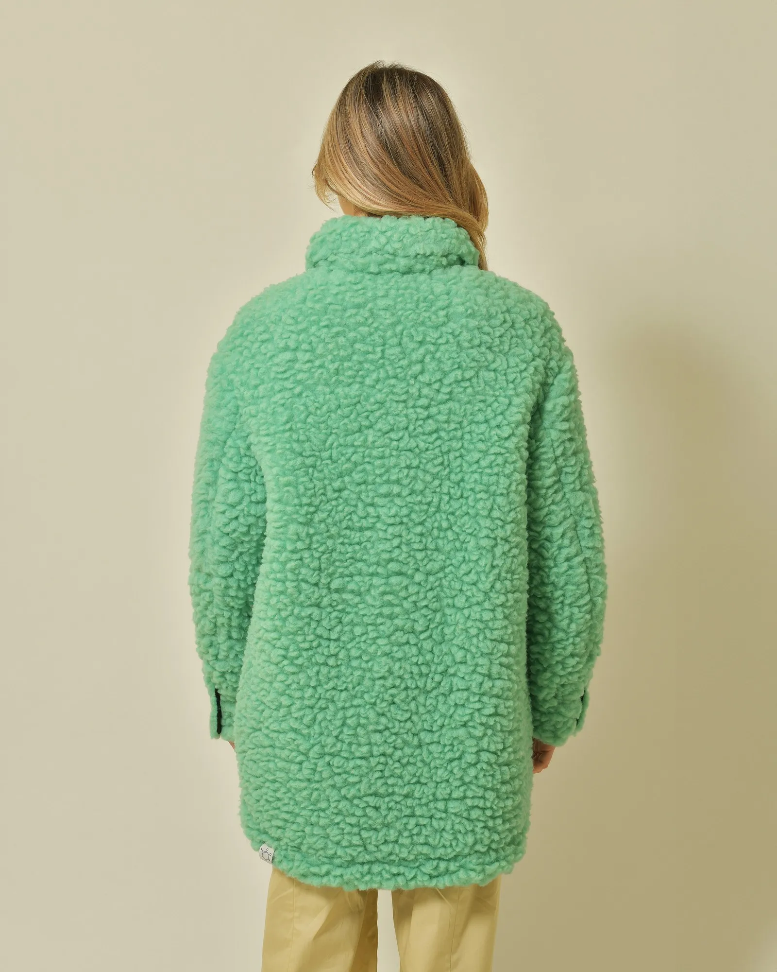 Manteau en laine bouclée verte T_Coat 