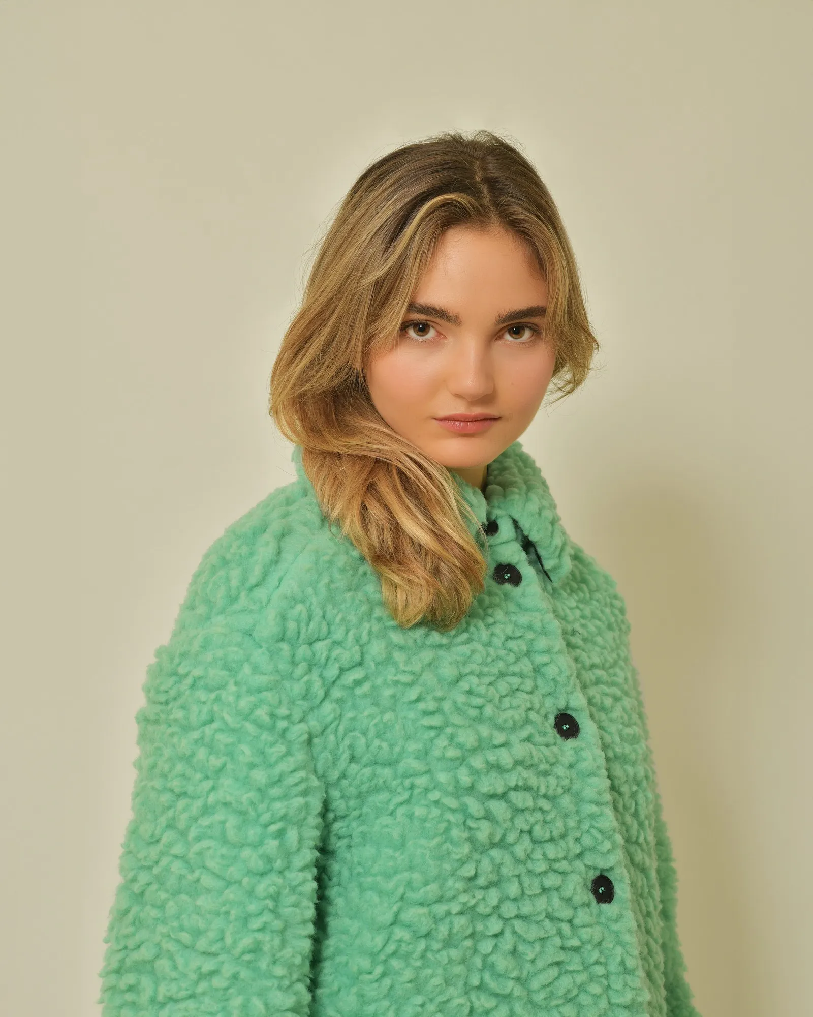 Manteau en laine bouclée verte T_Coat 