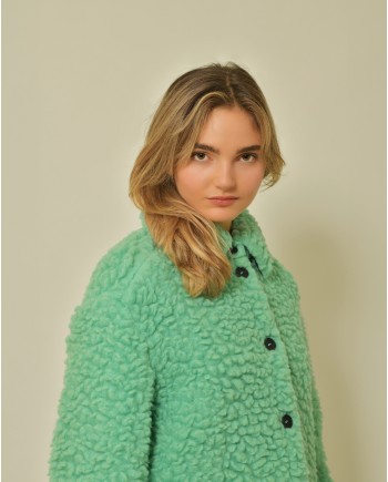 Manteau en laine bouclée verte T_Coat 