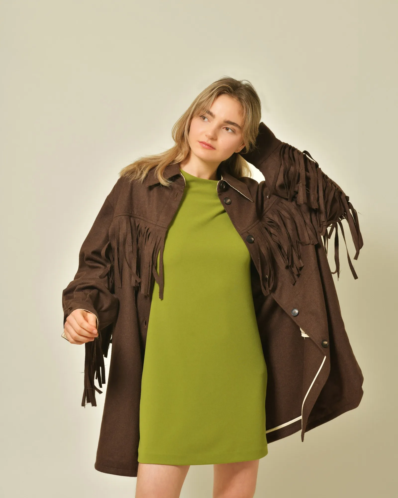 Veste en laine mélangée à franges T_Coat 