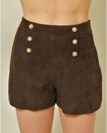 Mini-short en daim marron Edward Achour 