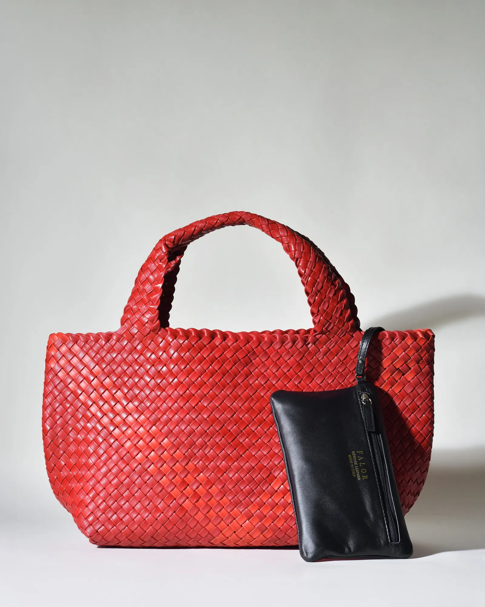 Sac porté épaule en cuir tressé rouge Falorni 