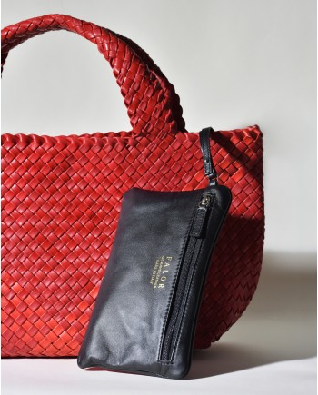 Sac porté épaule en cuir tressé rouge Falorni 